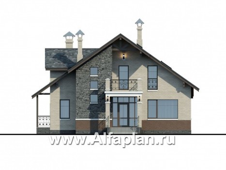 «Бергедорф» - проект дома с мансардой, с балконом и с террасой, в немецком стиле, с двускатной кровлей - превью фасада дома