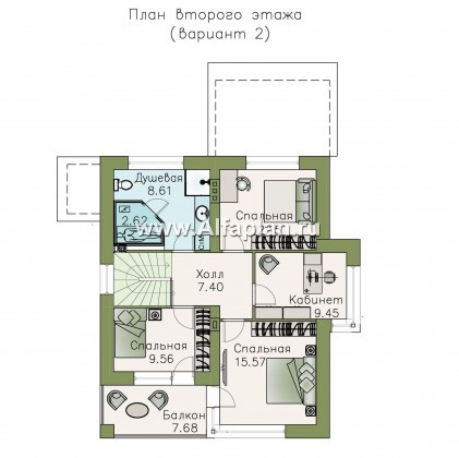 «Лотос» - проект современного двухэтажного дома, 4 спальни, с террасой, в стиле минимализм - превью план дома