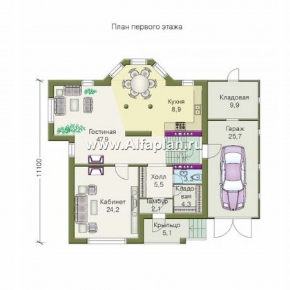 «Принцесса на горошине»  - проект двухэтажного дома, планировка с кабинетом на 1 эт, с террасой, с цокольным этажом - превью план дома