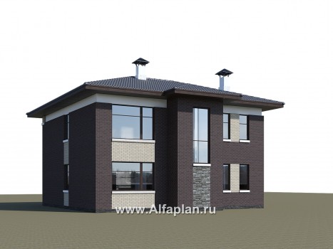 «Маяк» - проект двухэтажного дома из газобетона, с террасой со стороны входа, в стиле Райта - превью дополнительного изображения №1