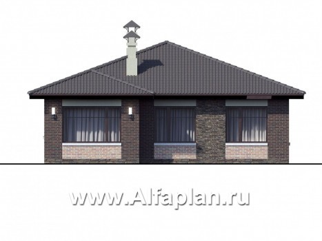 Проекты домов Альфаплан - «Онега» - компактный одноэтажный коттедж с двумя спальнями - превью фасада №4