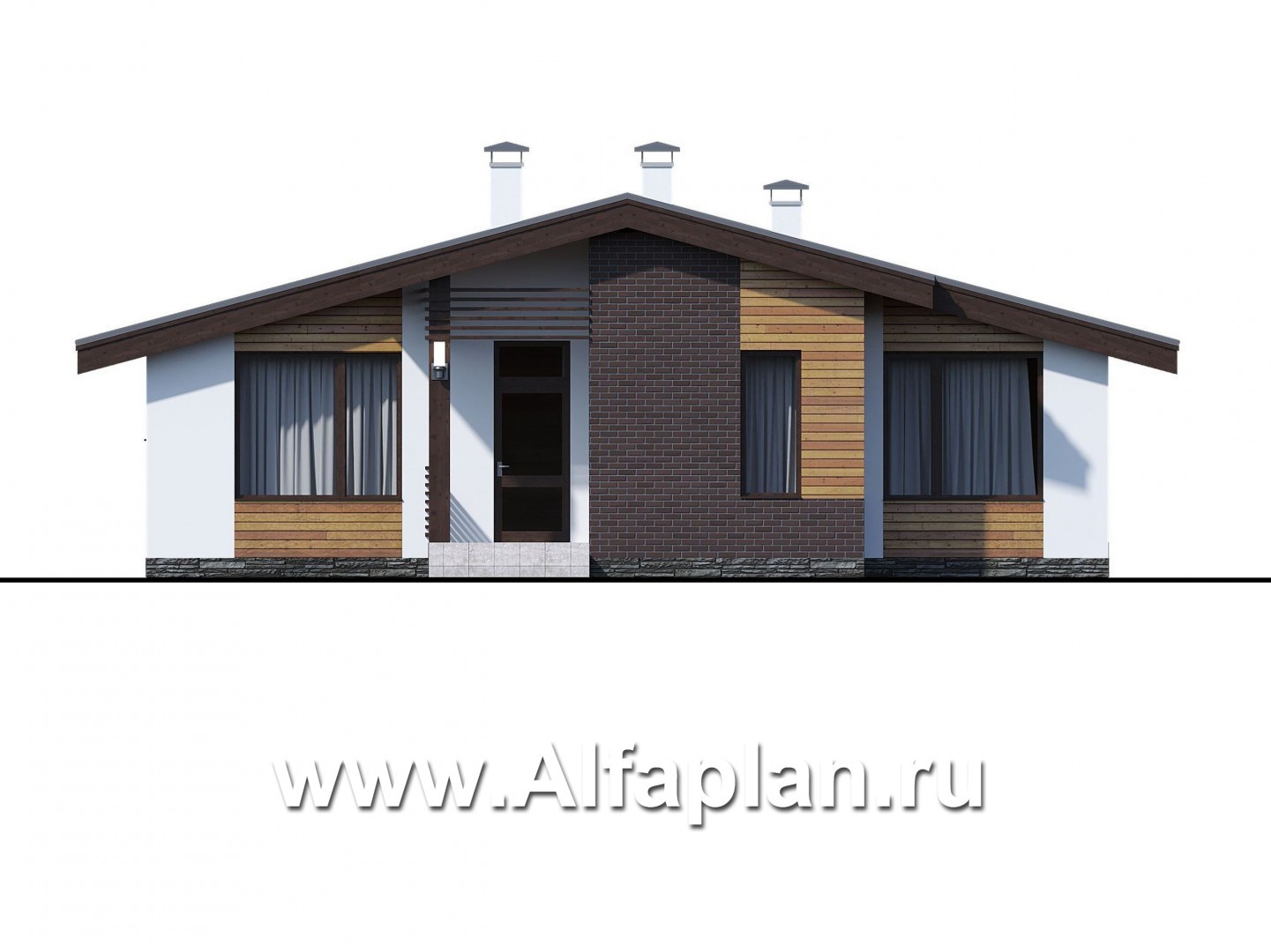 Проекты домов Альфаплан - «Альфа» - небольшой каркасный коттедж с двумя спальнями - изображение фасада №1