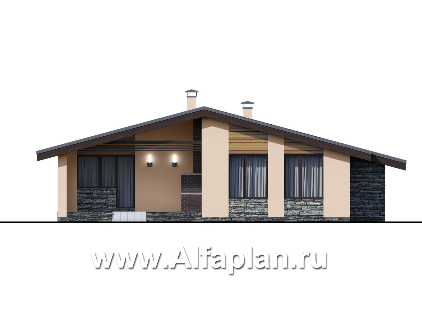Проекты домов Альфаплан - «Дельта» - удобный и практичный каркасный дом в один этаж - изображение фасада №4