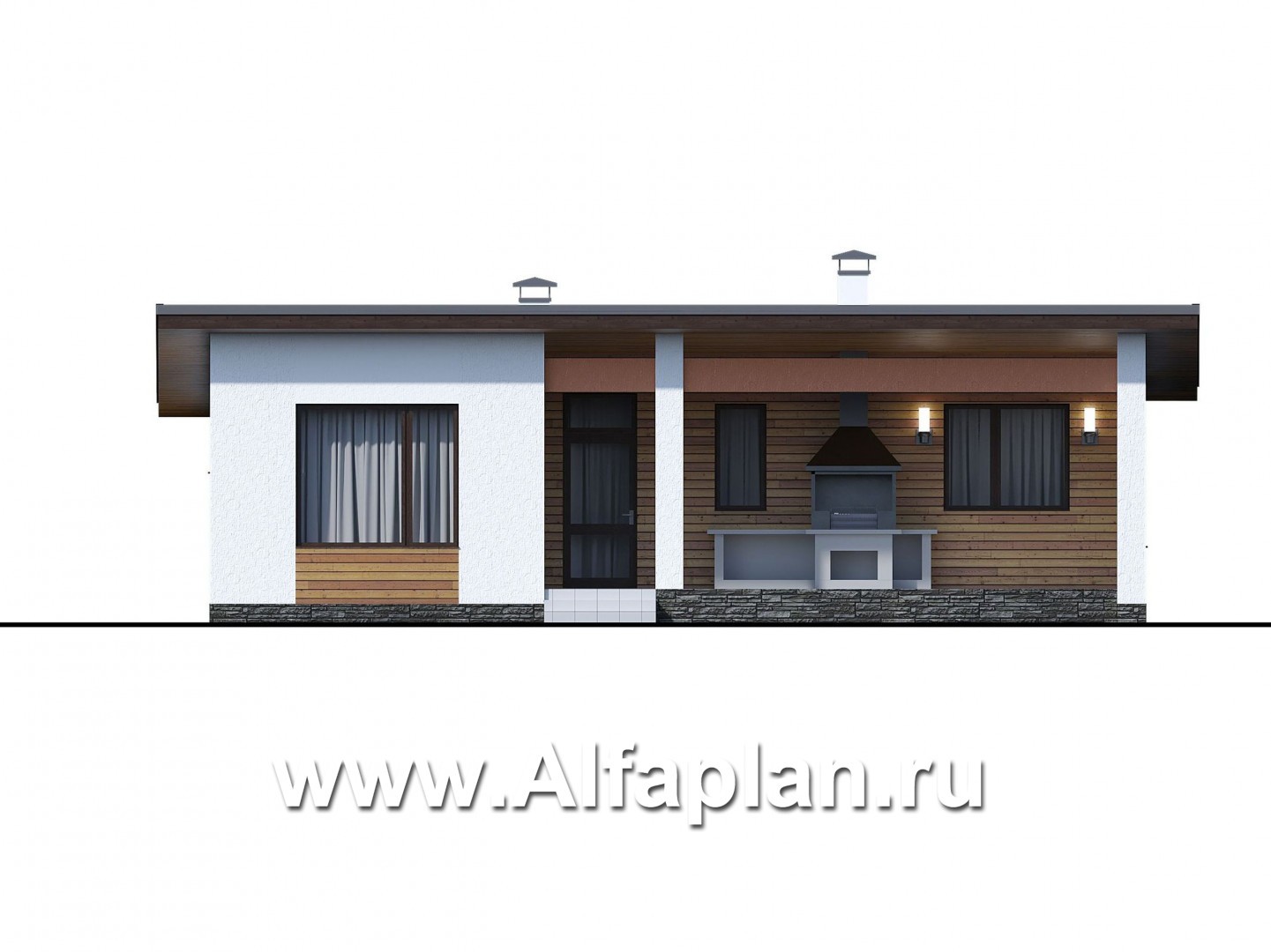 Проекты домов Альфаплан - «Эпсилон» - уютный каркасный дом с просторной террасой - изображение фасада №1