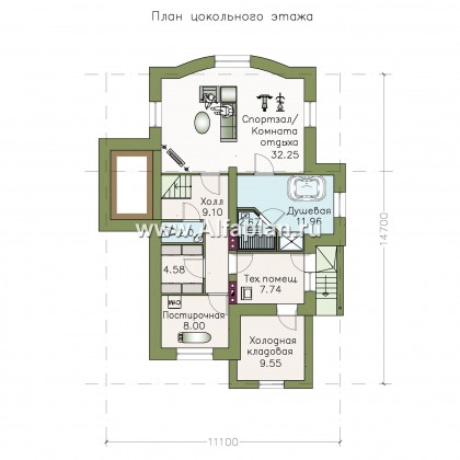 «Светлая жизнь» - проект двухэтажного дома из газобетона,с сауной в цоколе, с панорамным остеклением - превью план дома