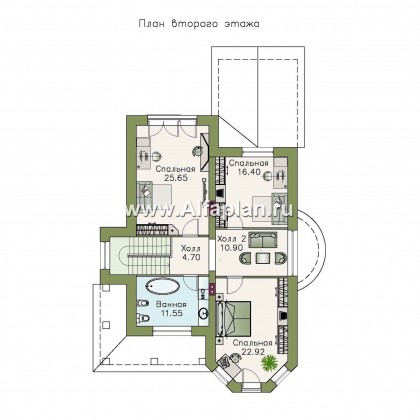 «Эллада» - проект двухэтажного дома, с эркером и с террасой, планировка с кабинетом на 1 эт, в русском стиле - превью план дома