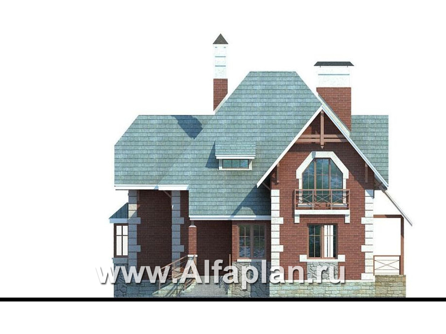Проекты домов Альфаплан - «Приорат» - двухэтажный коттедж с рустовкой - изображение фасада №1