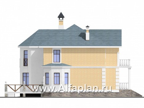 «Петровское барокко» - проект двухэтажного дома, лестница в центре гостиной, с эркером и с террасой - превью фасада дома