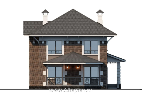 «Фея сирени» — красивый проект двухэтажного дома, открытая планировка, с террасой, в стиле эклектика - превью фасада дома