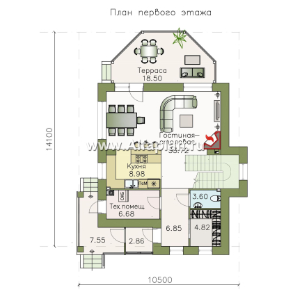 «Фея сирени» — красивый проект двухэтажного дома, открытая планировка, с террасой, в стиле эклектика - превью план дома