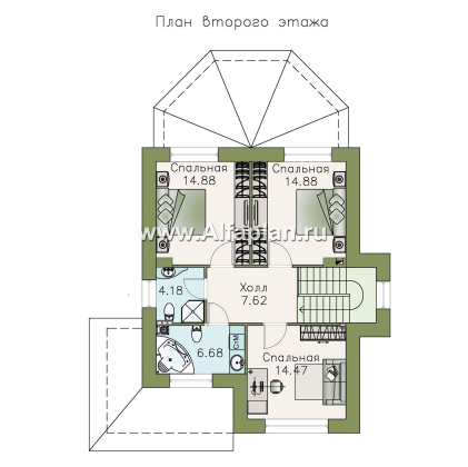 «Фея сирени» — красивый проект двухэтажного дома, открытая планировка, с террасой, в стиле эклектика - превью план дома