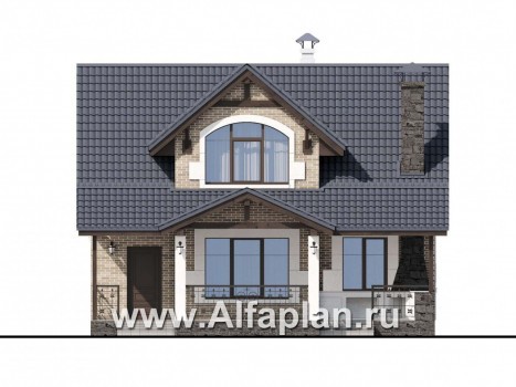 Проекты домов Альфаплан - "Отдых" - проект дома для дачи с мансардой и большой террасой - превью фасада №1