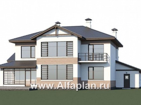 «Аутентик» - проект двухэтажного дома, с террасой и балконом, планировка с лестницей в центре, с нарадом на 2 авто - превью дополнительного изображения №1
