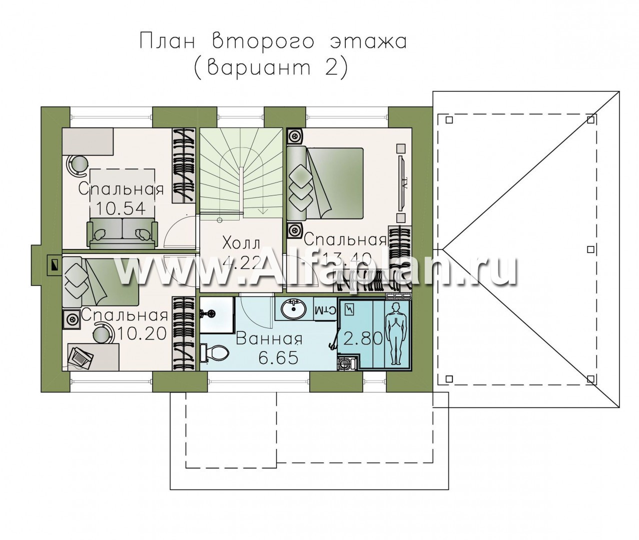 Проекты домов Альфаплан - Кирпичный дом «Карат» с гаражом навесом - изображение плана проекта №3