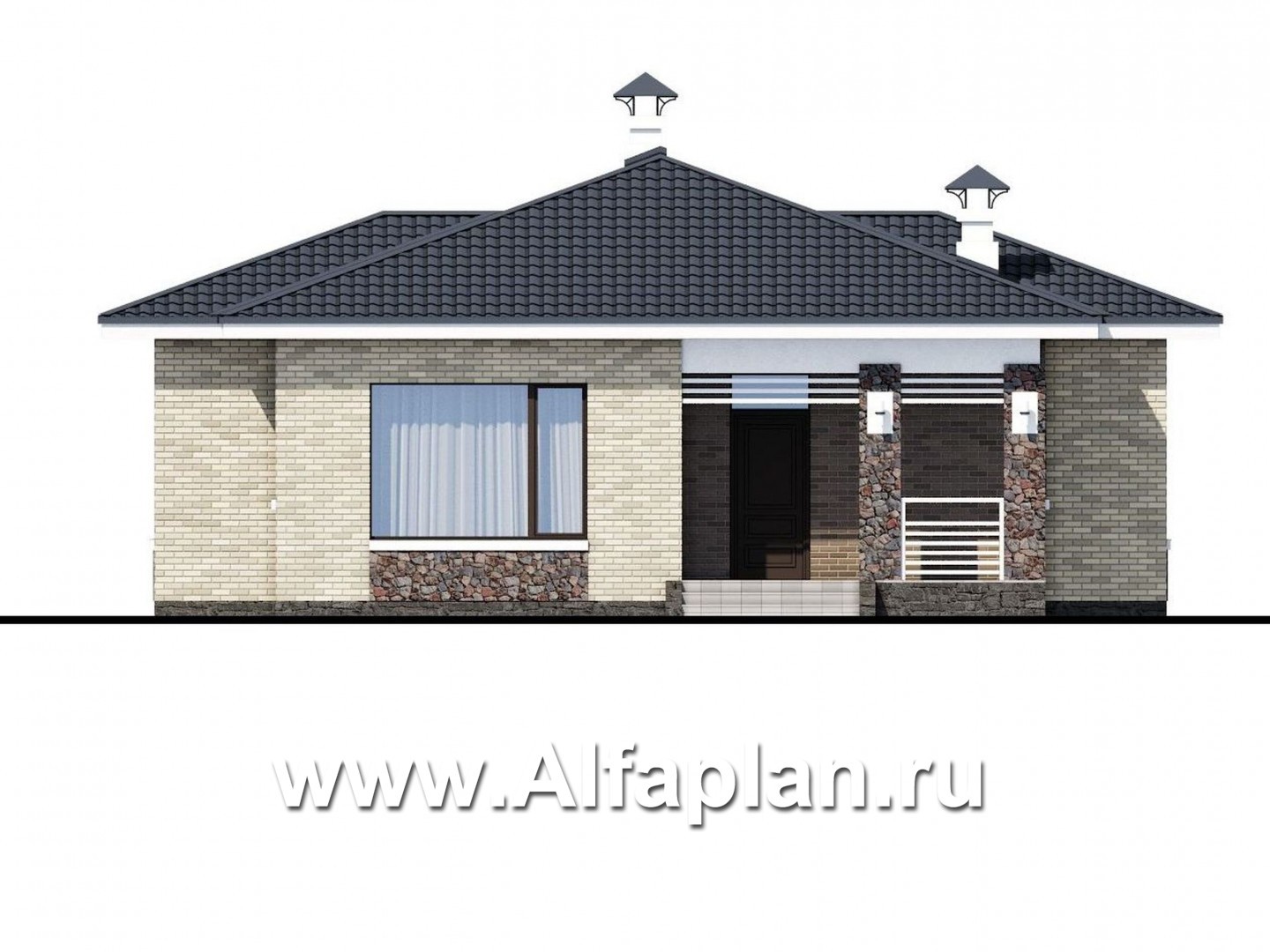 Проекты домов Альфаплан - «Муза» - современный одноэтажный коттедж с террасой - изображение фасада №1