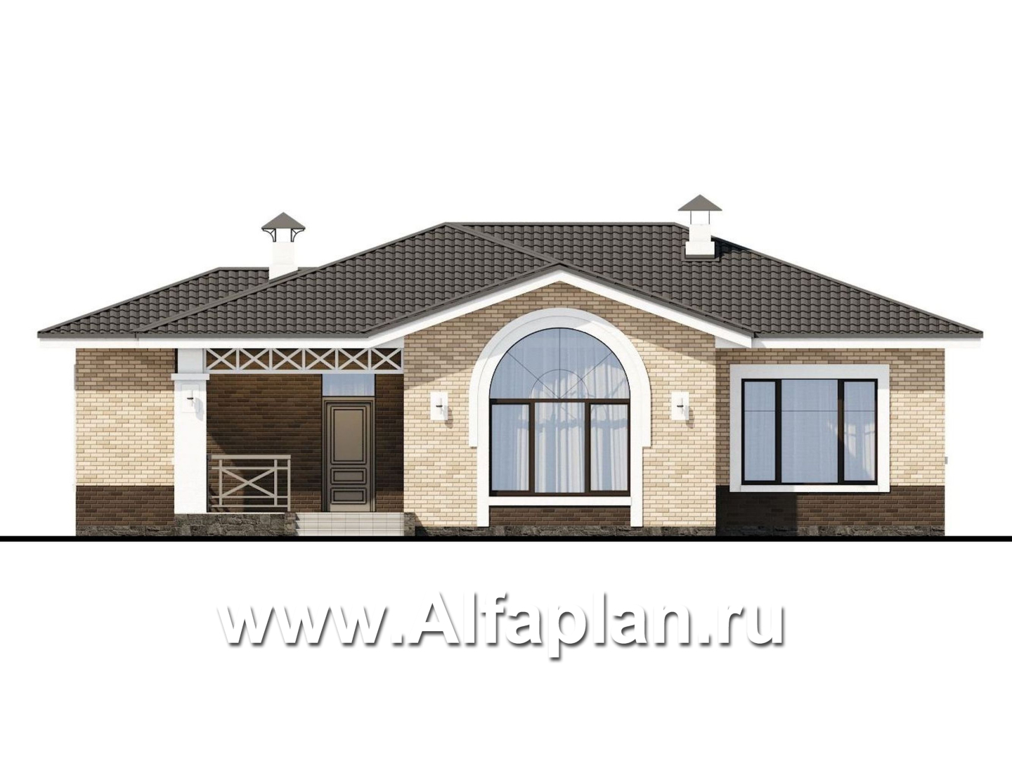 «Мельпомена» - красивый дом, проект одноэтажного коттеджа, с террасой, в русском стиле - фасад дома