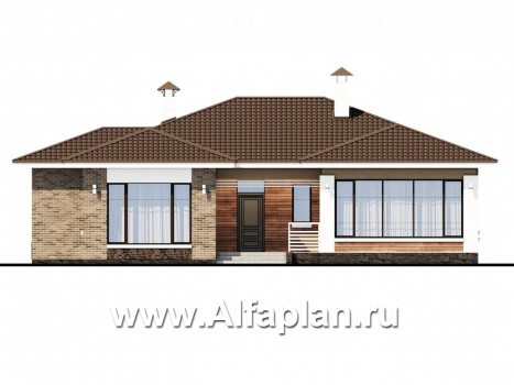 «Аонида» - проект одноэтажного дома, с остекленной верандой, в современном стиле - превью фасада дома