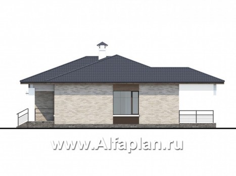 Проекты домов Альфаплан - «Выбор удачи» - современный стильный одноэтажный дом из кирпичей или блоков - превью фасада №2