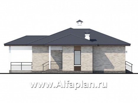 Проекты домов Альфаплан - «Выбор удачи» - современный стильный одноэтажный дом из кирпичей или блоков - превью фасада №3