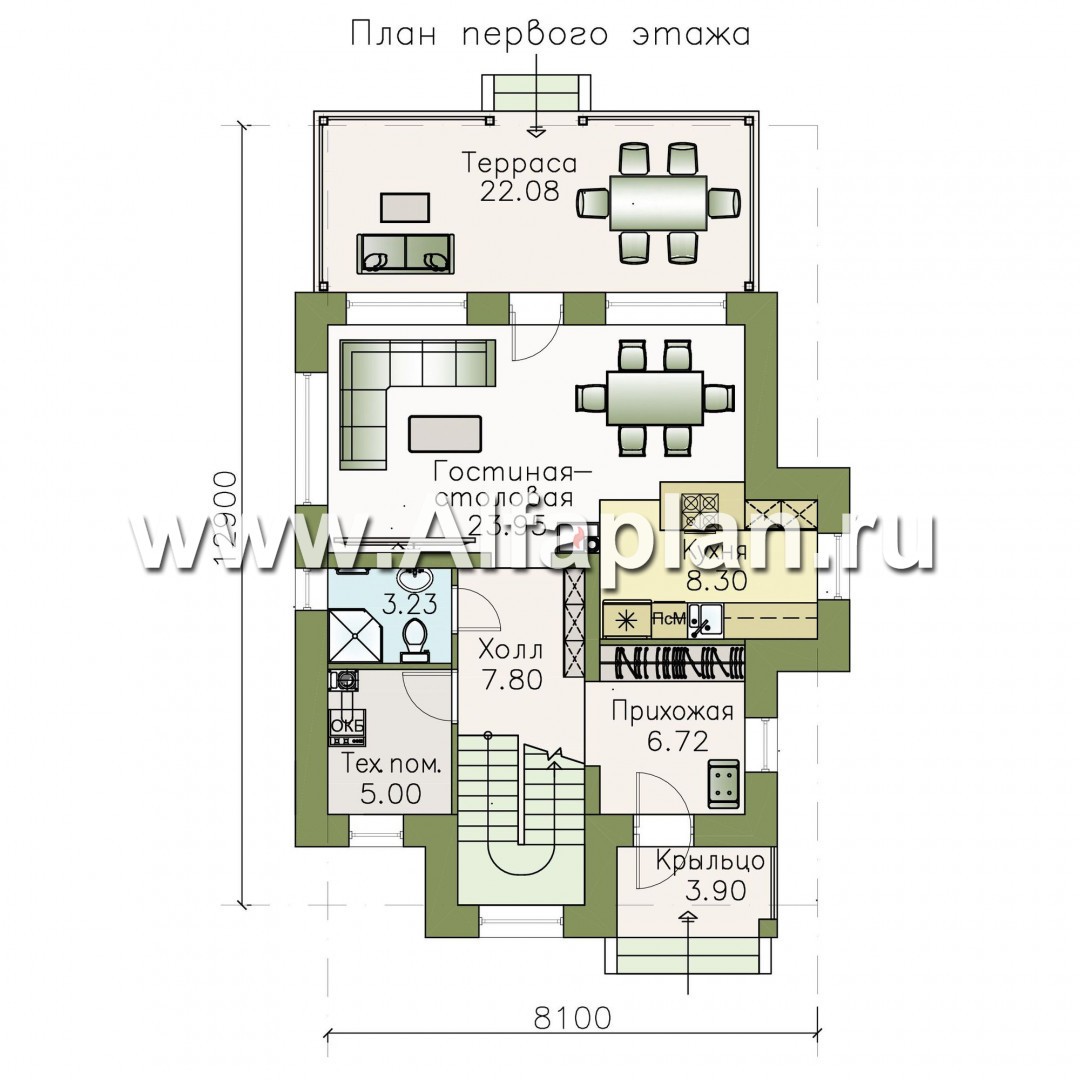 Проекты домов Альфаплан - «Рациональ» - компактный коттедж с двускатной кровлей - изображение плана проекта №1