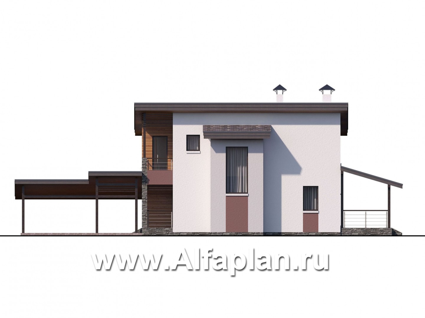 Проекты домов Альфаплан - «Арс» - дом с гаражом-навесом для узкого участка - изображение фасада №2