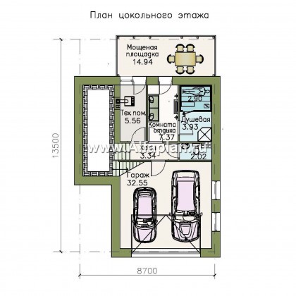 «Экспрофессо»- проект компактного дома с гаражом в цоколе - превью план дома