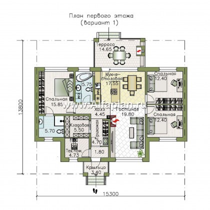 Проекты домов Альфаплан - «Авалон» - стильный одноэтажный дом - превью плана проекта №1