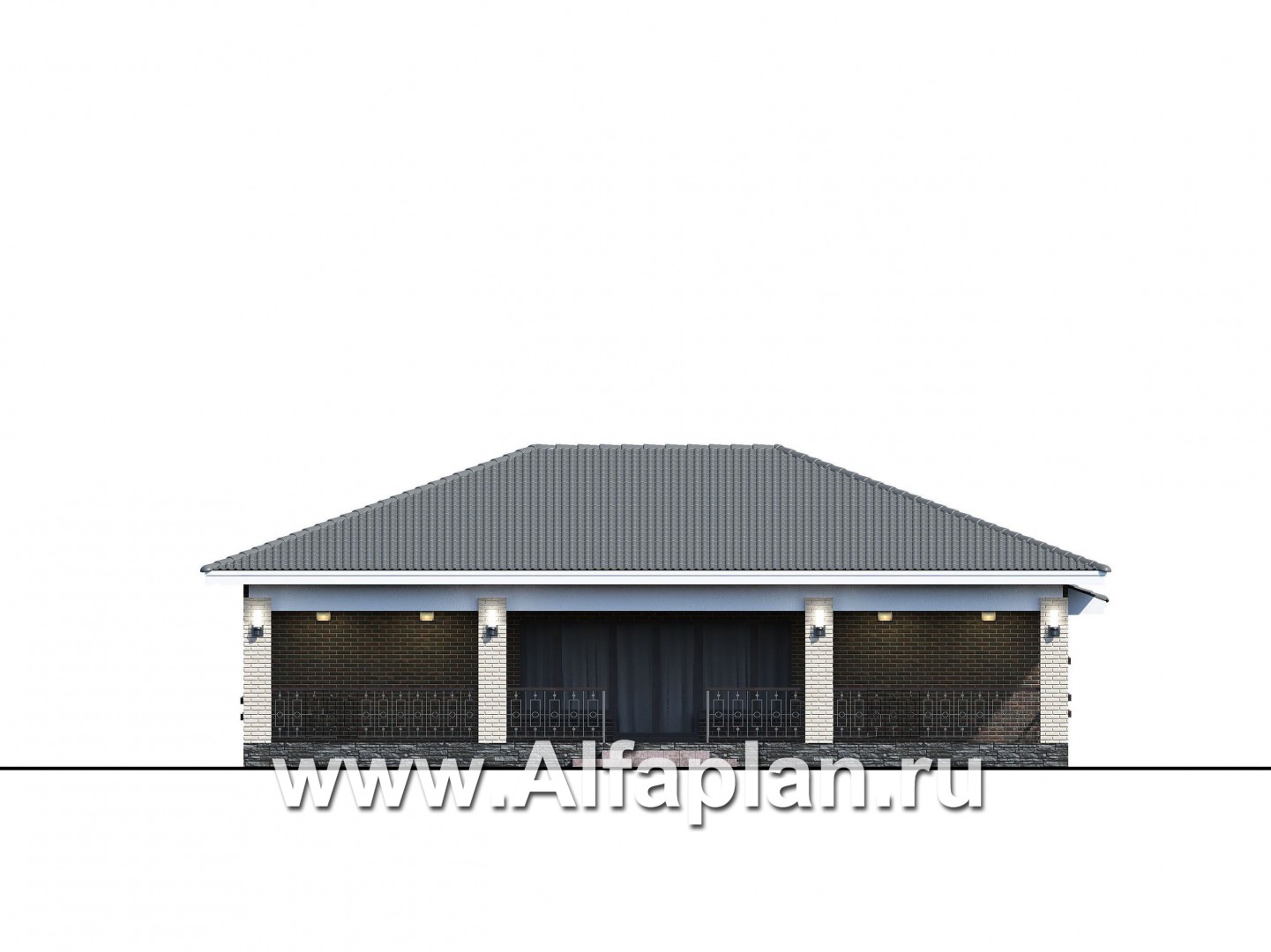 Проекты домов Альфаплан - «Зодиак» - одноэтажный коттедж с гаражом - изображение фасада №3