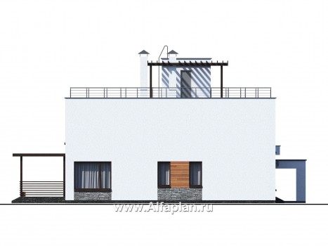 «Золотой ключик» — проект двухэтажного дома из кирпича, современный стиль, все спальни с душевой, с навесом на 2 авто - превью фасада дома
