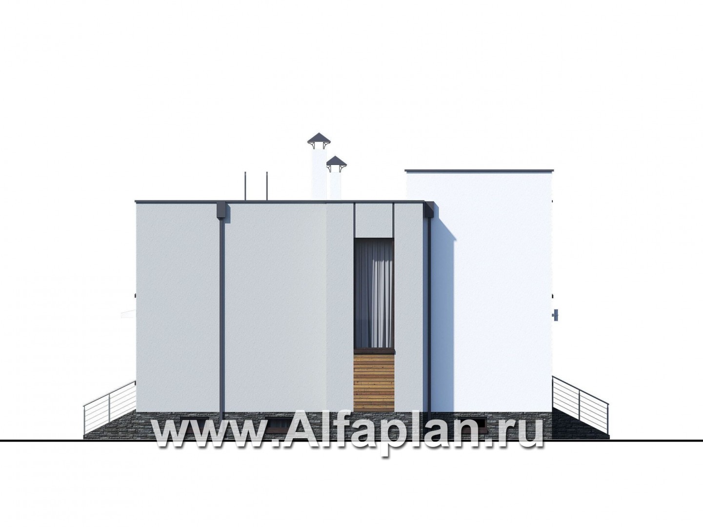 «Престиж» - проект двухэтажного дома, в стиле хай-тек, с террасой и с плоской кровлей, с цокольным этажом - фасад дома