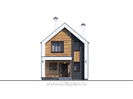 «Барн» - проект дома с мансардой, современный стиль барнхаус, с террасой и балконом - превью фасада дома