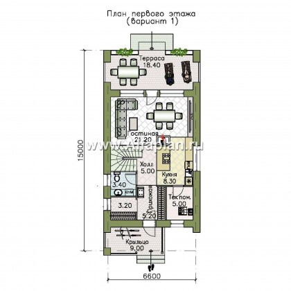 «Барн» - проект дома с мансардой, современный стиль барнхаус, с террасой и балконом - превью план дома