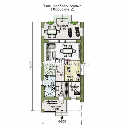 «Барн» - проект дома с мансардой, современный стиль барнхаус, с террасой и балконом - превью план дома