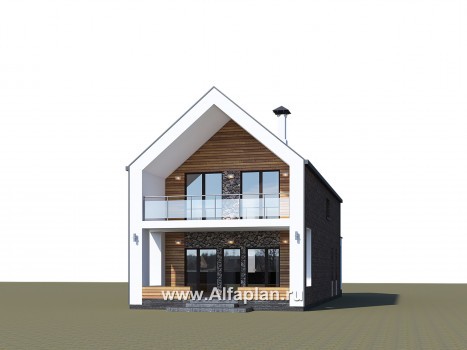 «Барн» - проект дома с мансардой, современный стиль барнхаус, с террасой и балконом - превью дополнительного изображения №2