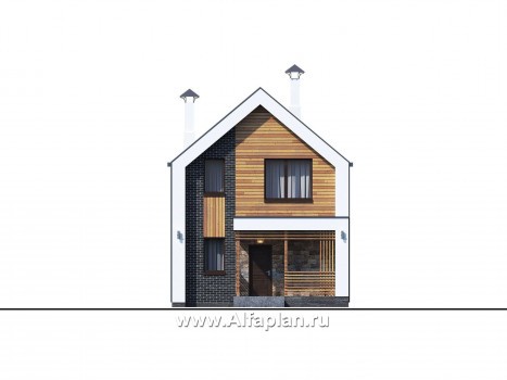 «Барн» - проект дома с мансардой, современный стиль барнхаус, с террасой и балконом - превью фасада дома