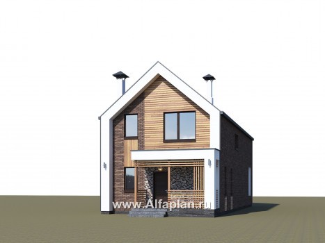 «Барн» - проект дома с мансардой, современный стиль барнхаус, с террасой и балконом - превью дополнительного изображения №1