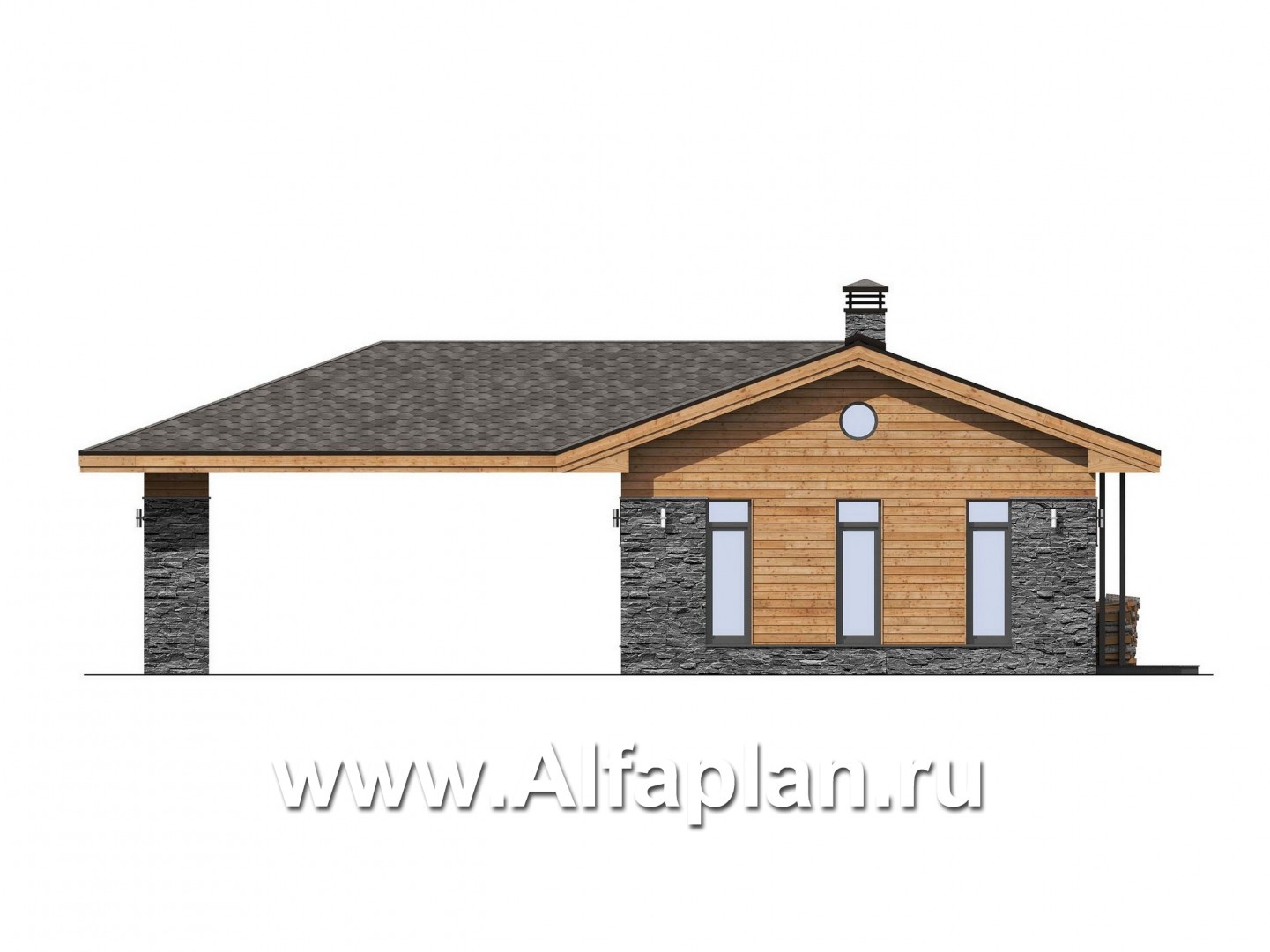 Проект хозблока с котельной и мастерской, с навесом на 2 авто - фасад дома
