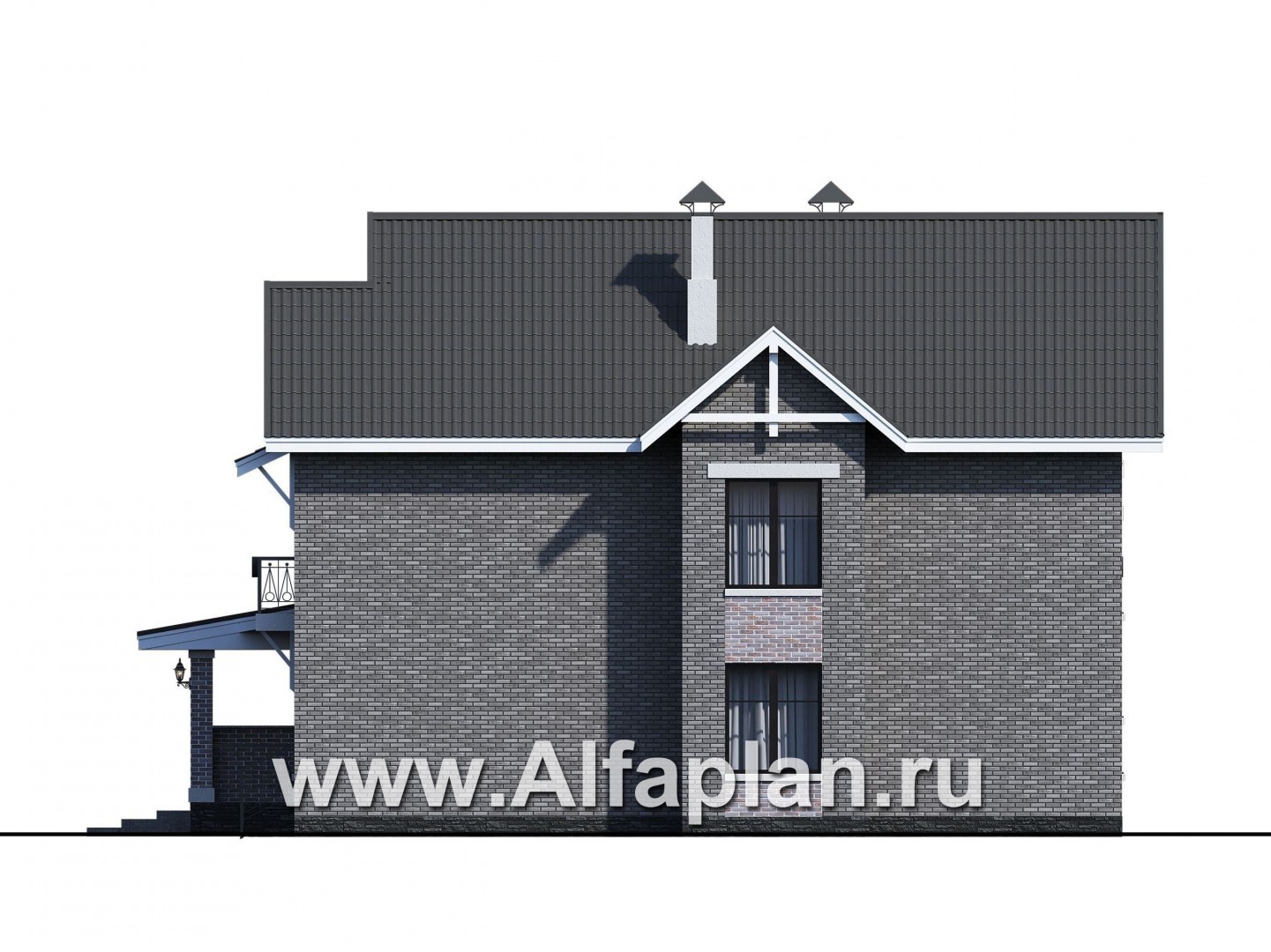 «Сафо» - проект двухэтажного дома, из кирпича, второй свет гостиной, с сауной и с террасой - фасад дома