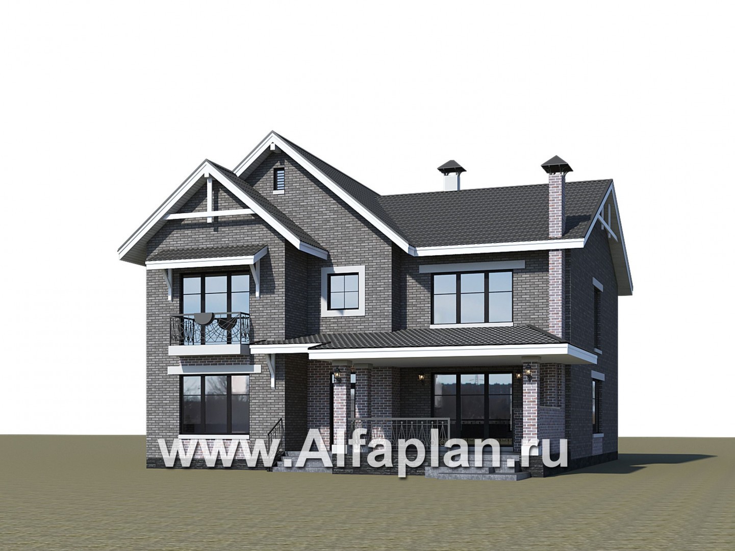 «Сафо» - проект двухэтажного дома, из кирпича, второй свет гостиной, с сауной и с террасой - дизайн дома №1