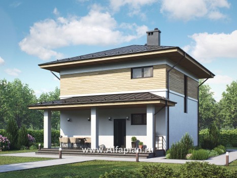 Проект двухэтажного дома из газобетона, планировка с кабинетом на 1 эт и с террасой, в современном стиле - превью дополнительного изображения №1