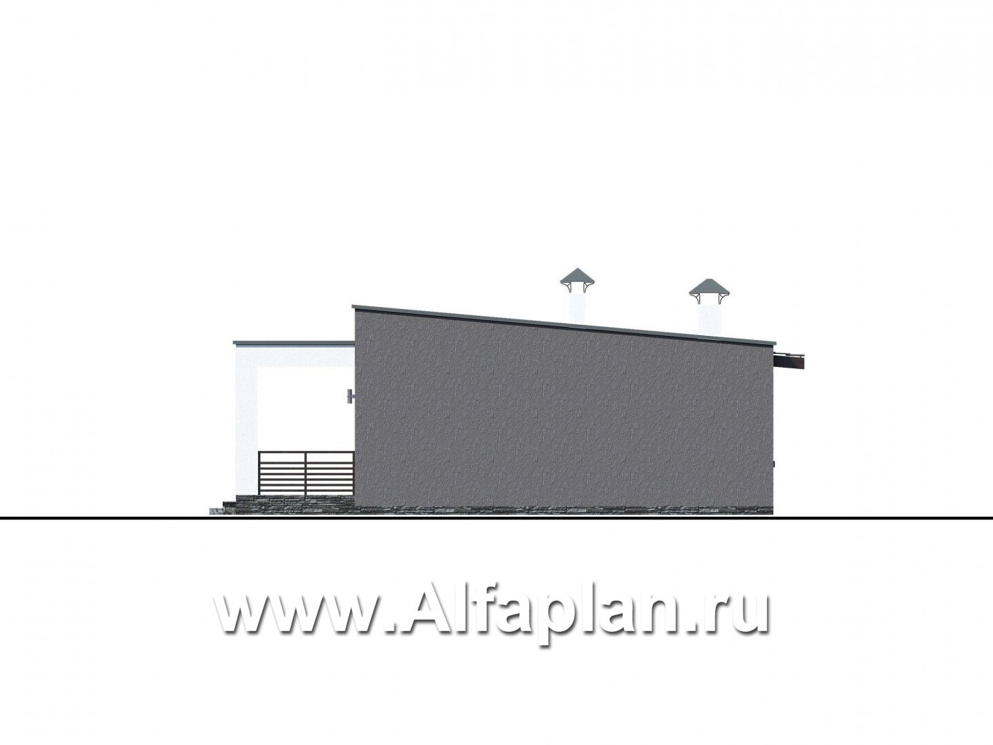 Проекты домов Альфаплан - Проект одноэтажного дома с тремя спальнями - изображение фасада №2