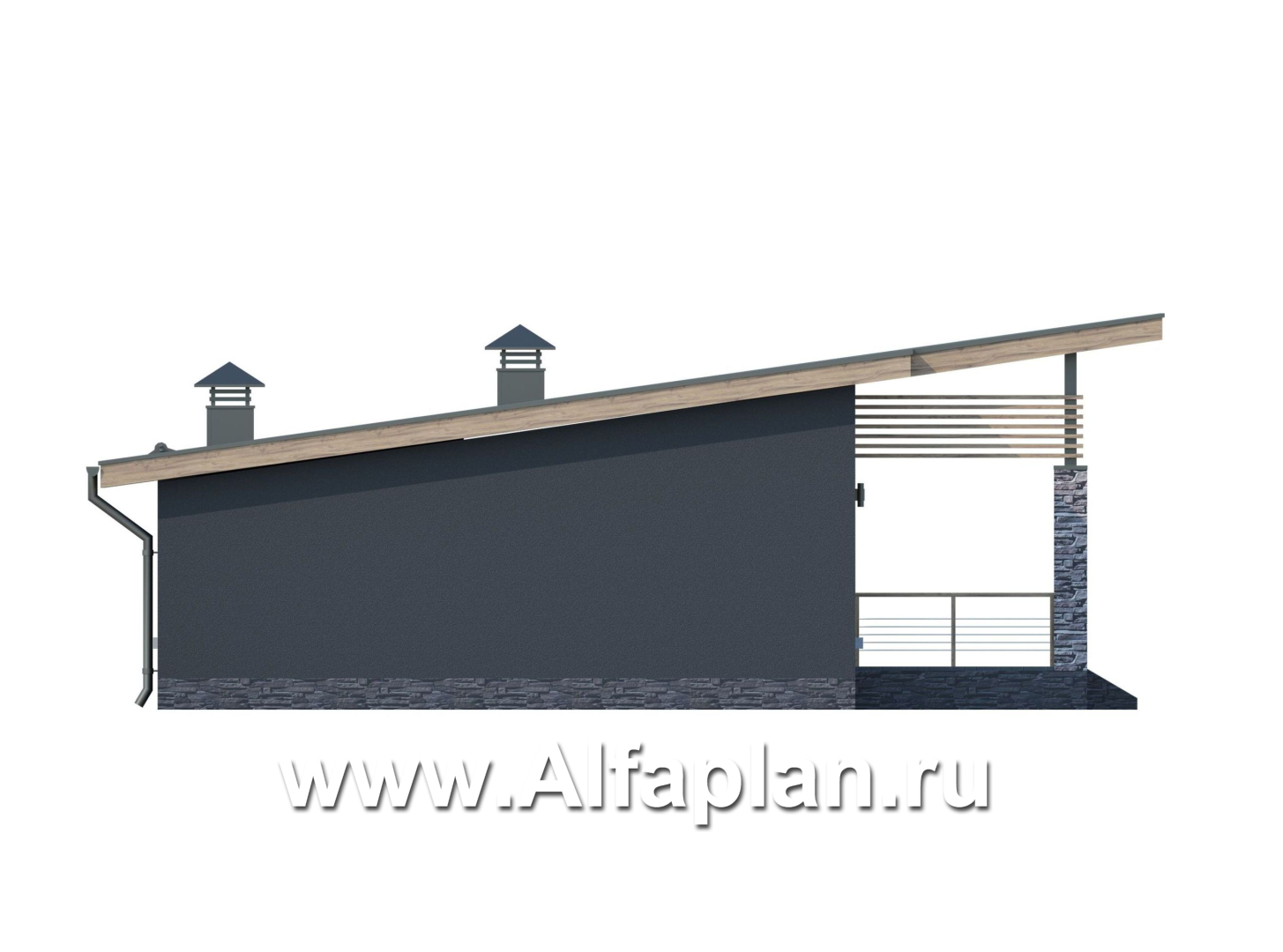 Проекты домов Альфаплан - «Корица» - проект дома с односкатной крышей, с двумя спальнями - изображение фасада №3