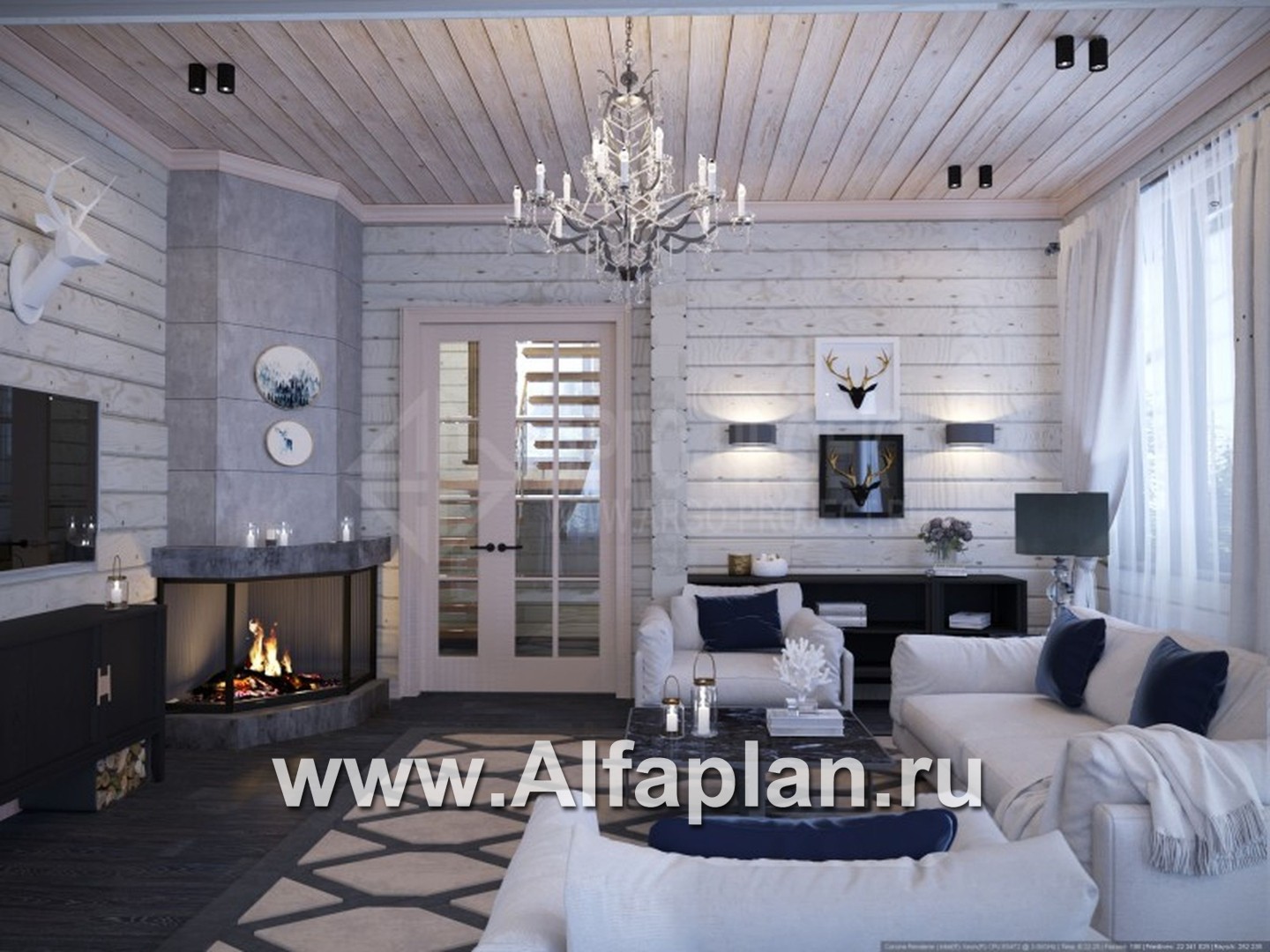 «Традиция» - проект дом с мансардой из бревен, на каменном цоколе,  для участков с рельефом - дизайн дома №3