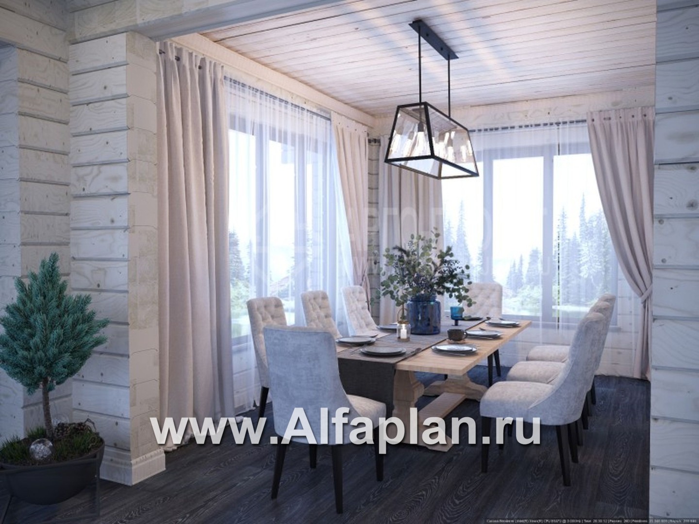 «Традиция» - проект дом с мансардой из бревен, на каменном цоколе,  для участков с рельефом - дизайн дома №4