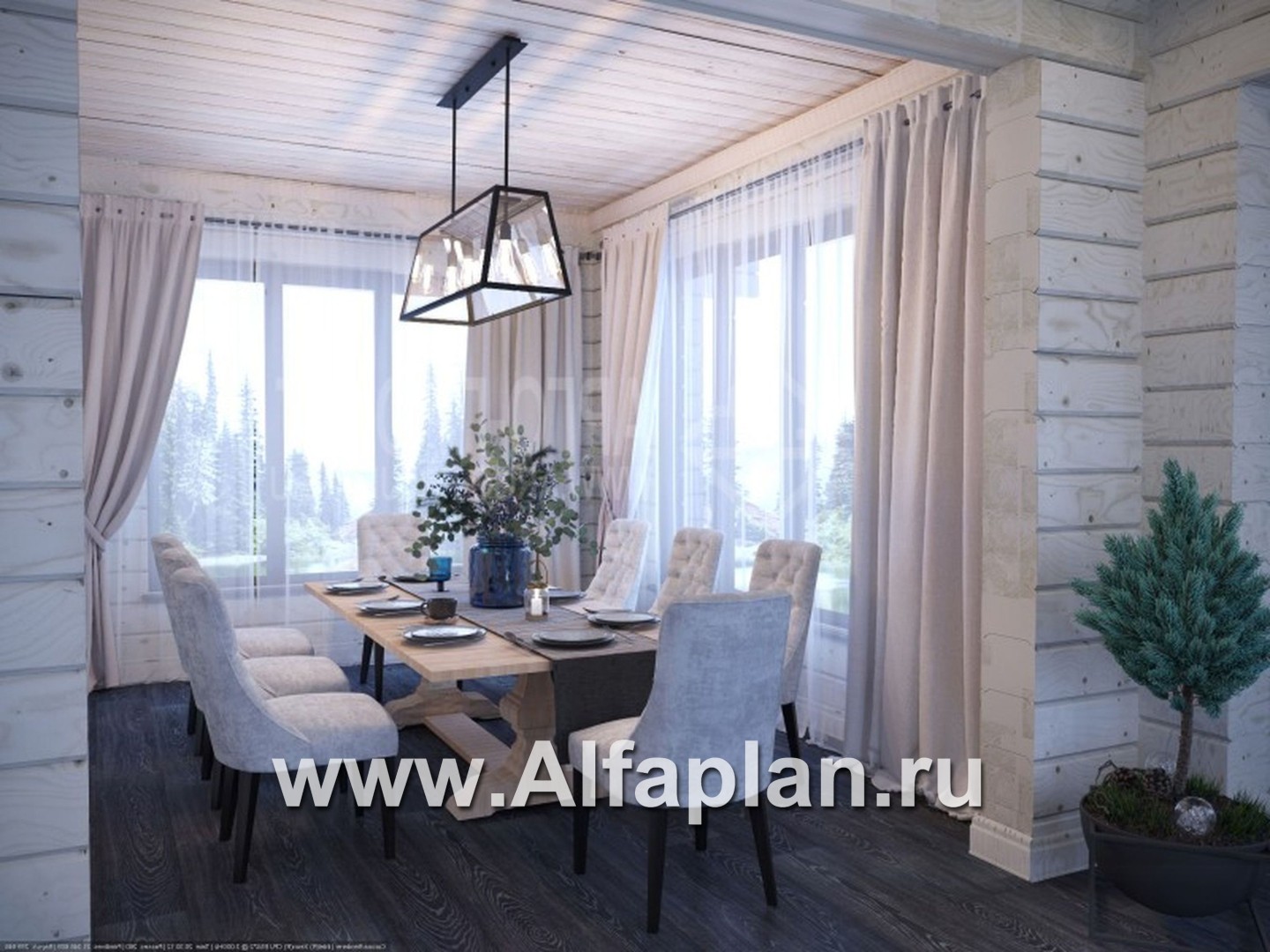 «Традиция» - проект дом с мансардой из бревен, на каменном цоколе,  для участков с рельефом - дизайн дома №4