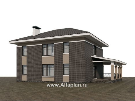 Проекты домов Альфаплан - Проект двухэтажного дома с эркером и лестницей в гостиной - превью дополнительного изображения №2
