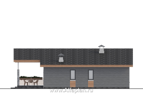 Проекты домов Альфаплан - "Форест" - проект одноэтажного дома с большой террасой - превью фасада №2