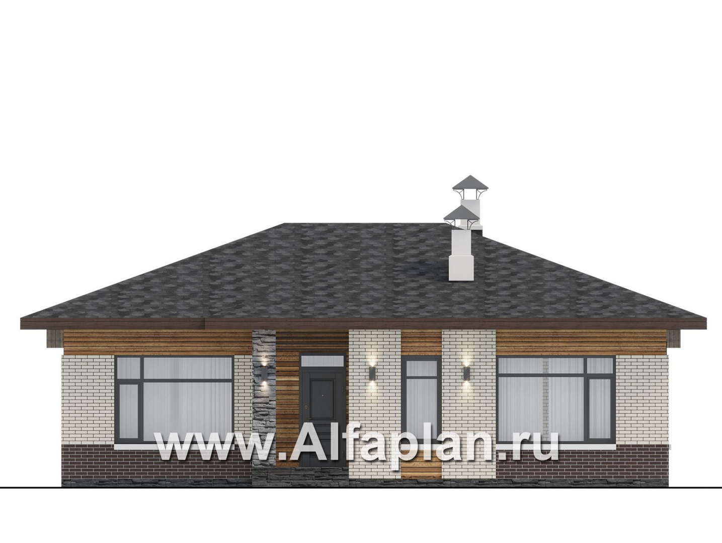 «Отрадное» - проект одноэтажного дома из газобетона, с террасой, 3 спальни - фасад дома