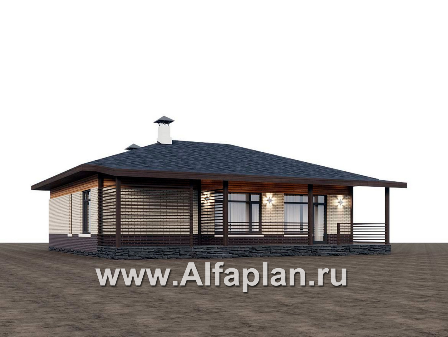 «Отрадное» - проект одноэтажного дома из газобетона, с террасой, 3 спальни - дизайн дома №2