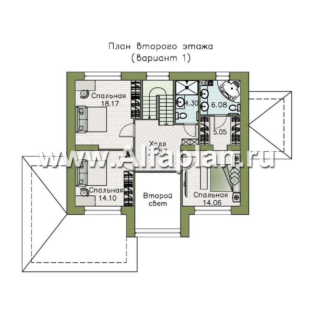 «Триггер роста» - проект двухэтажного дома из блоков, с террасой и вторым светом, в стиле Райта - план дома